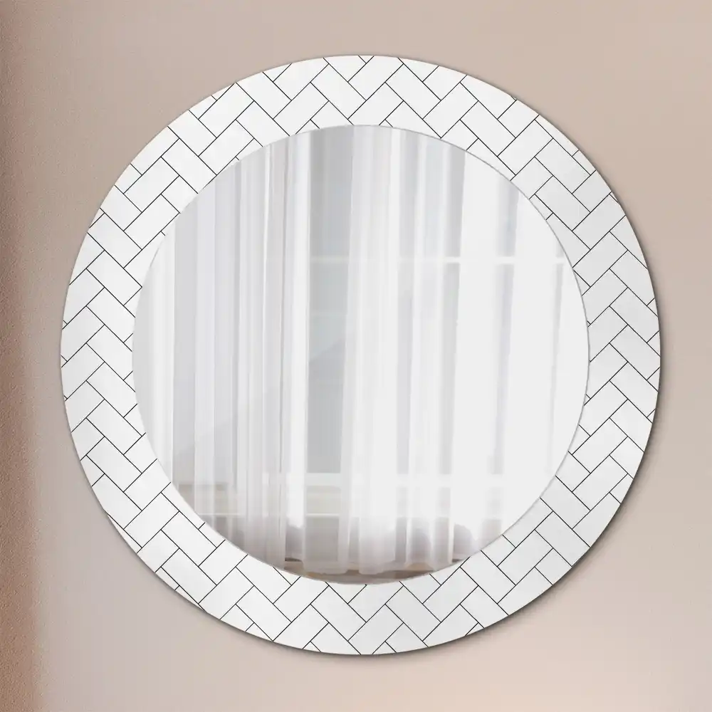Miroir rond cadre imprimé motif chevron