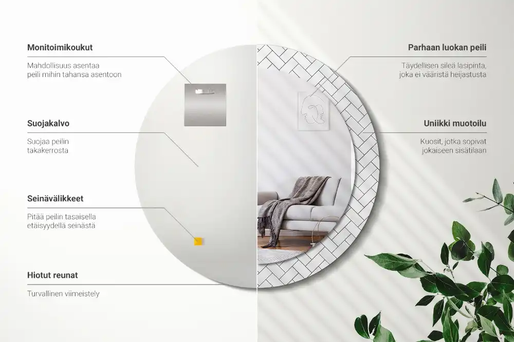 Miroir rond cadre imprimé motif chevron