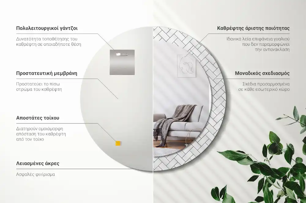 Miroir rond cadre imprimé motif chevron
