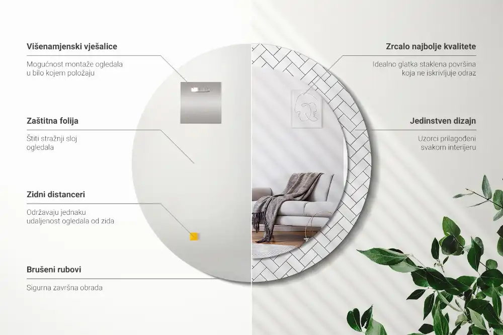 Miroir rond cadre imprimé motif chevron