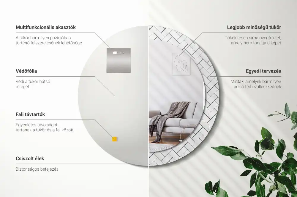 Miroir rond cadre imprimé motif chevron