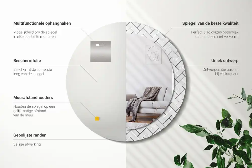 Miroir rond cadre imprimé motif chevron