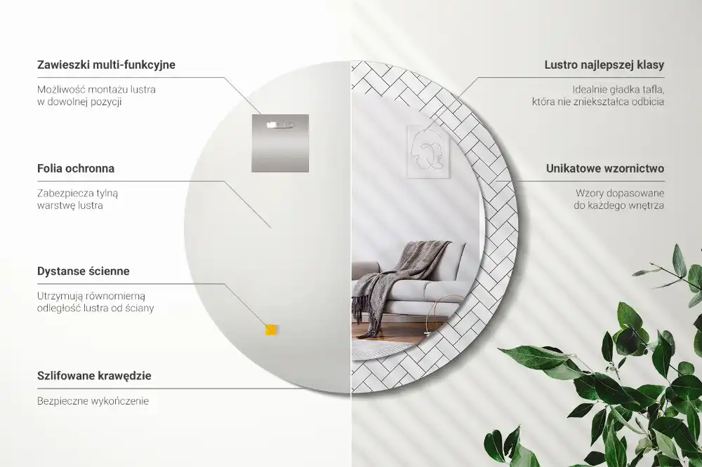 Miroir rond cadre imprimé motif chevron
