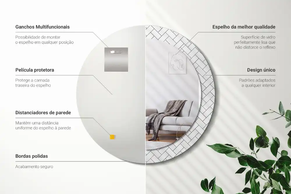 Miroir rond cadre imprimé motif chevron