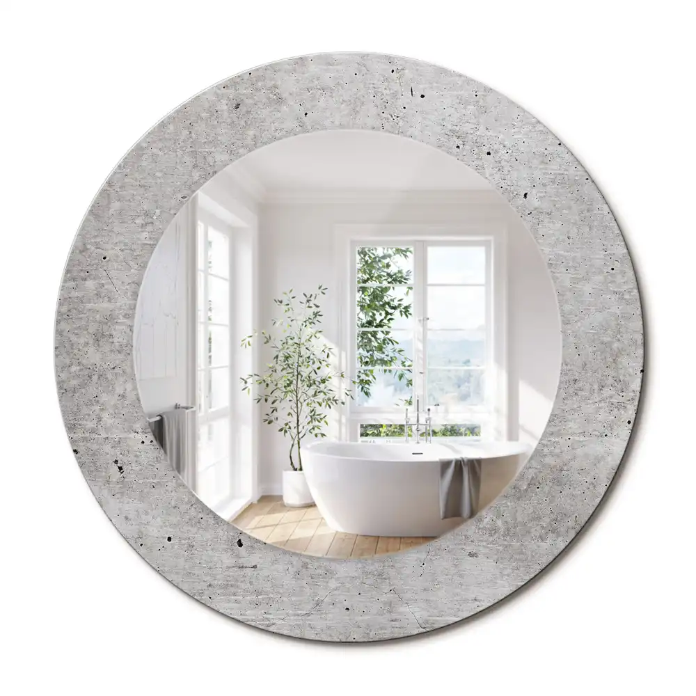 Miroir rond cadre imprimé béton gris
