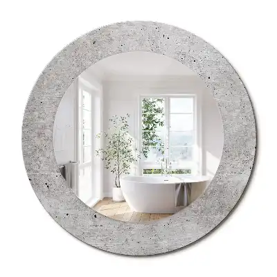 Miroir rond cadre imprimé béton gris