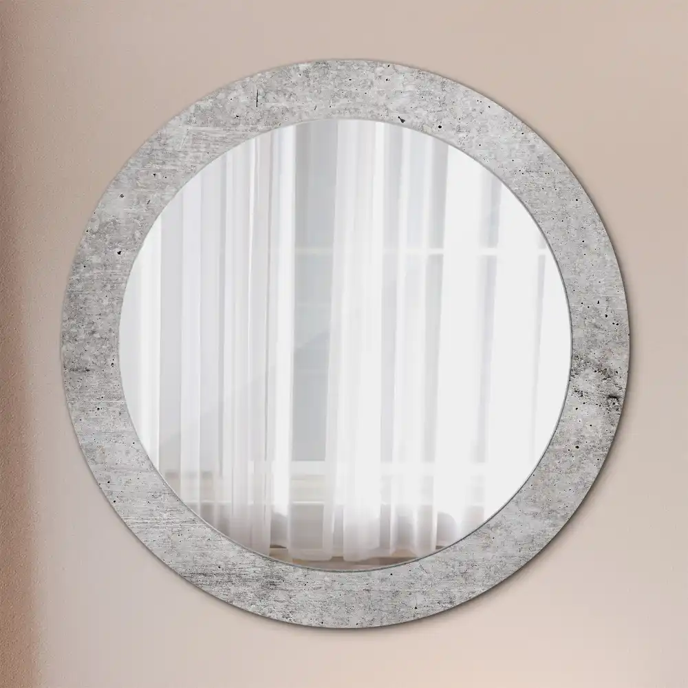 Miroir rond cadre imprimé béton gris