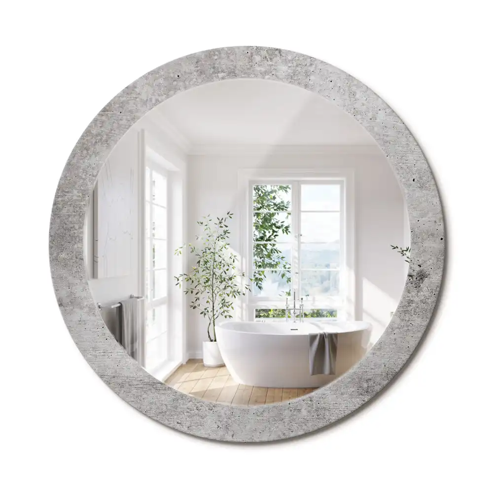 Miroir rond cadre imprimé béton gris