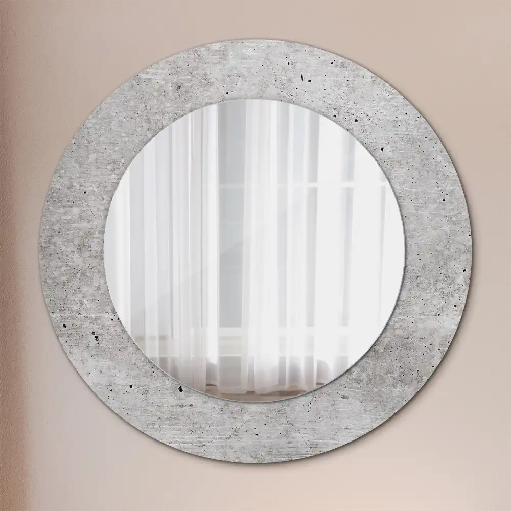 Miroir rond cadre imprimé béton gris