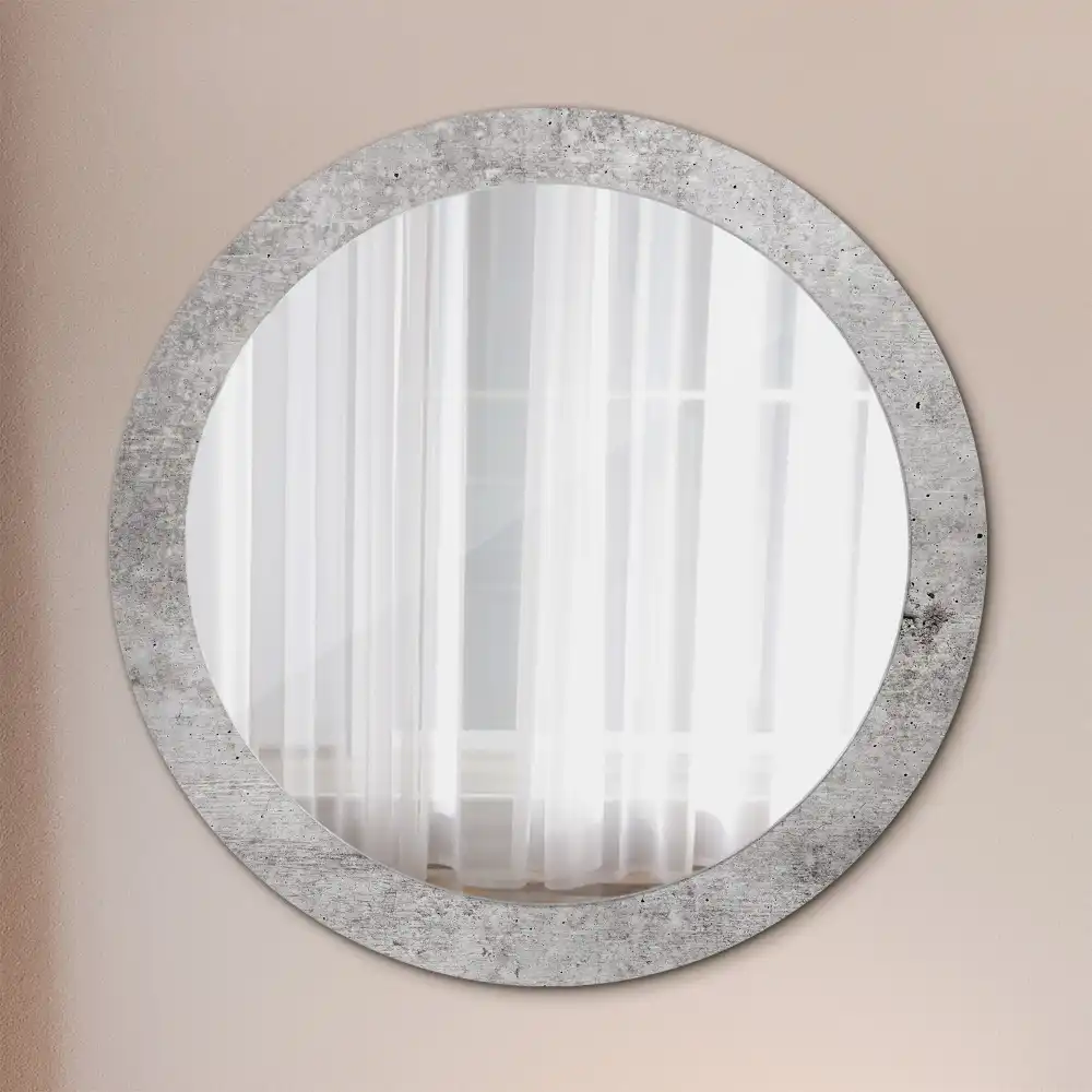 Miroir rond cadre imprimé béton gris