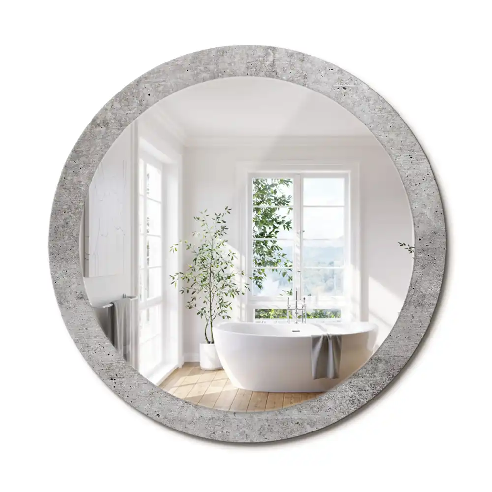 Miroir rond cadre imprimé béton gris