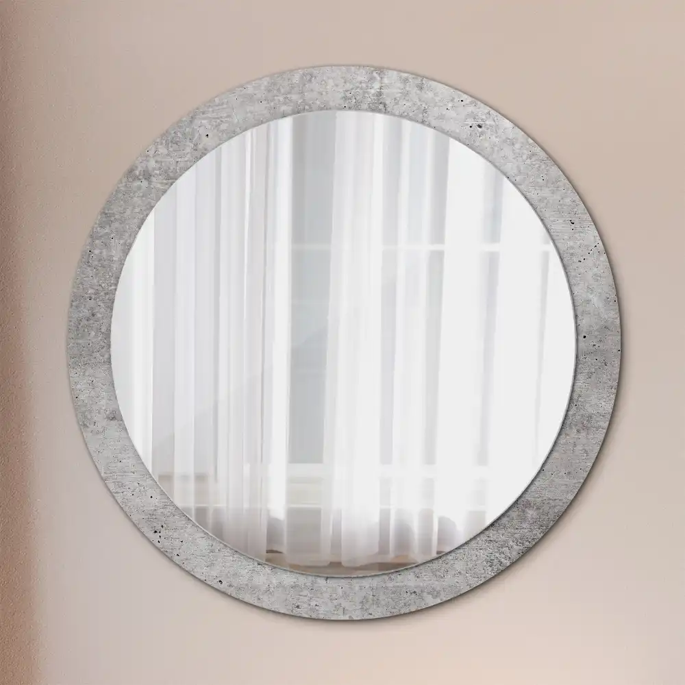 Miroir rond cadre imprimé béton gris