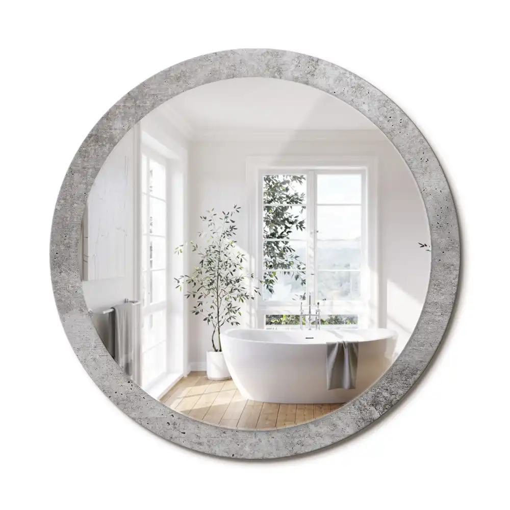 Miroir rond cadre imprimé béton gris
