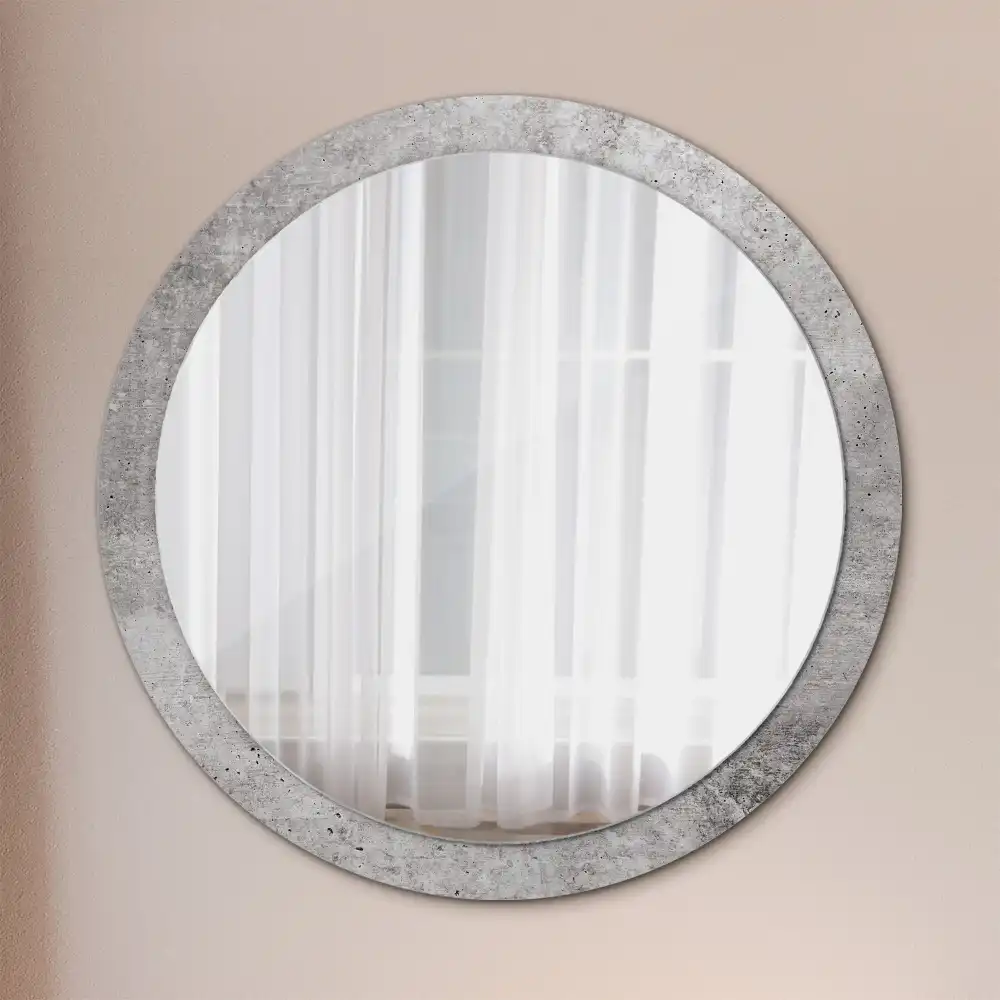 Miroir rond cadre imprimé béton gris