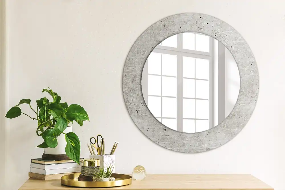 Miroir rond cadre imprimé béton gris