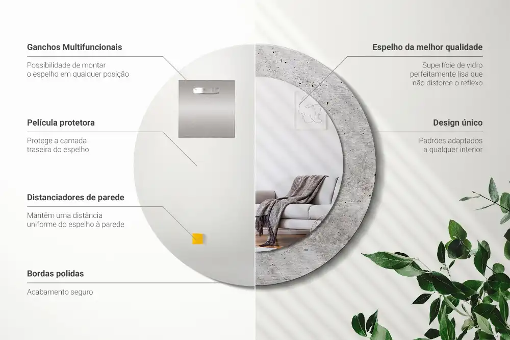 Miroir rond cadre imprimé béton gris