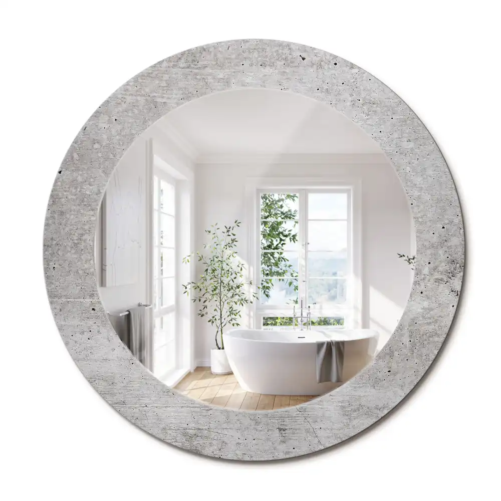 Miroir rond cadre imprimé béton gris
