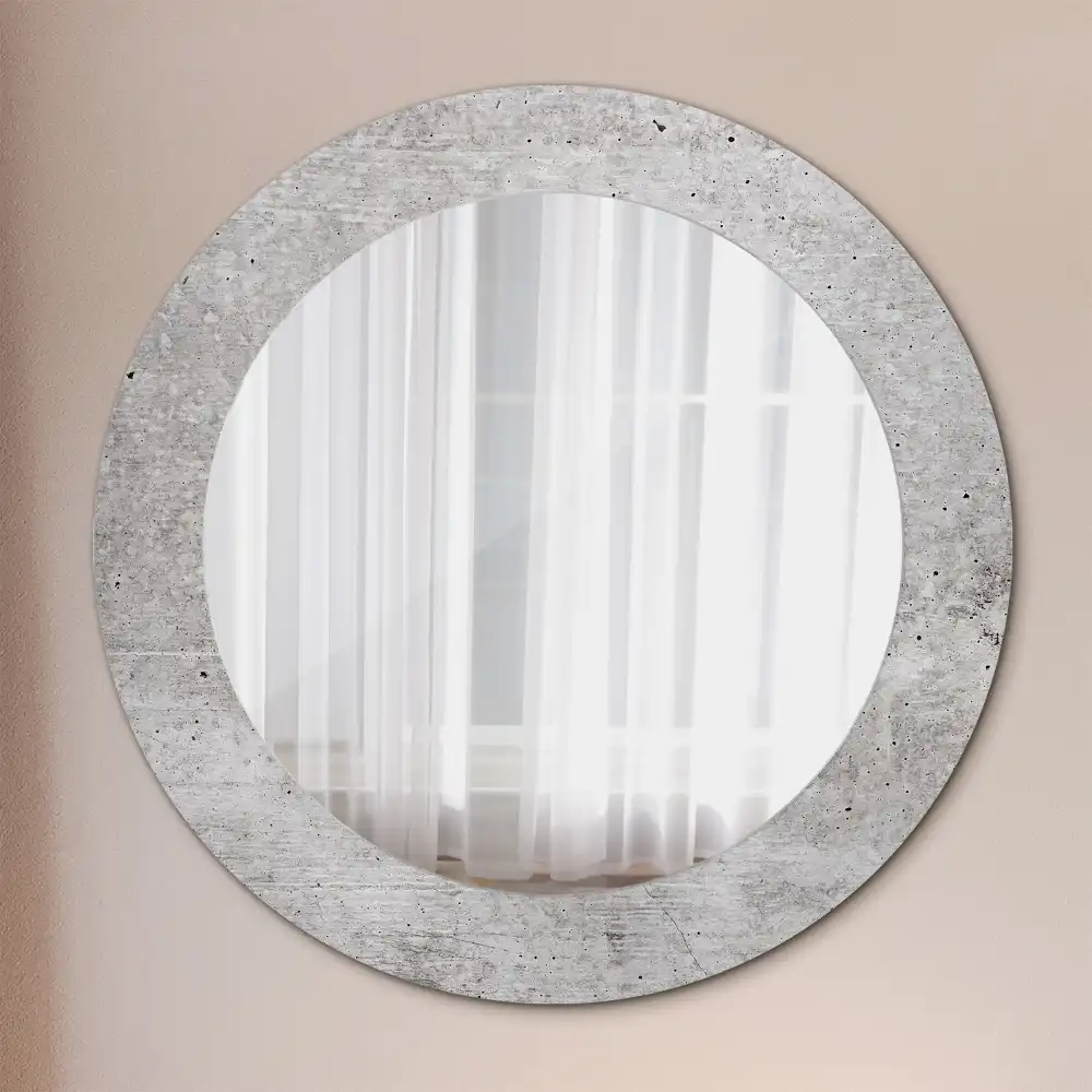 Miroir rond cadre imprimé béton gris