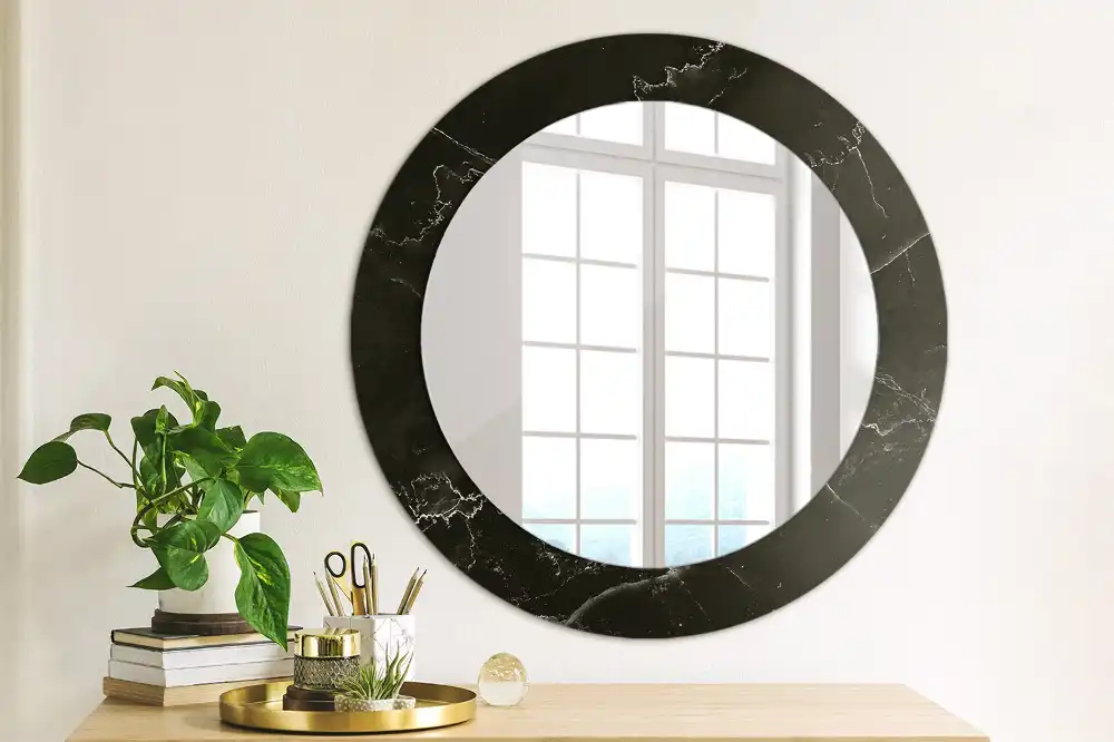 Miroir rond avec décoration pierre de marbre