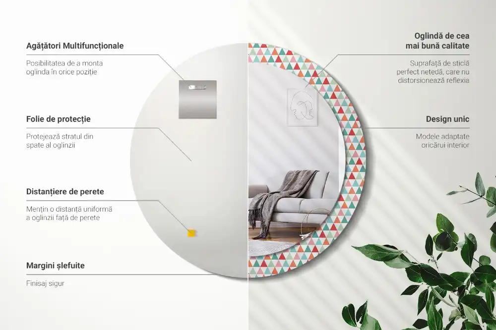 Miroir rond avec décoration motif géométrique