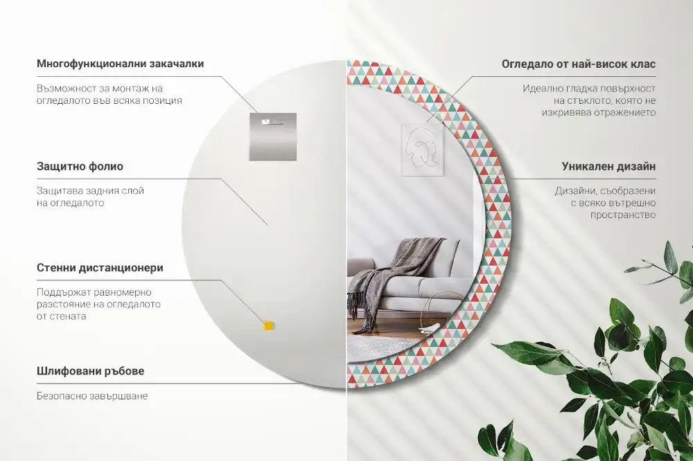 Miroir rond avec décoration motif géométrique