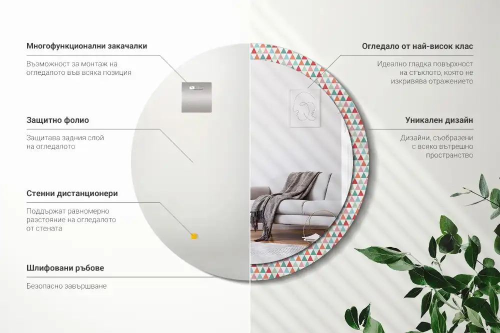 Miroir rond avec décoration motif géométrique