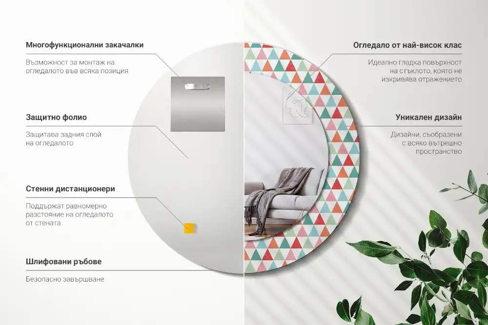 Miroir rond avec décoration motif géométrique