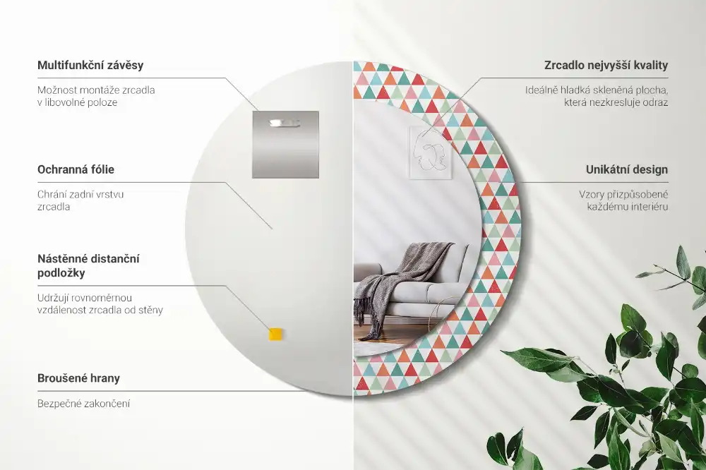 Miroir rond avec décoration motif géométrique