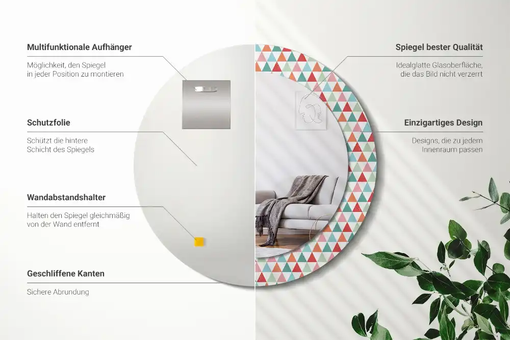 Miroir rond avec décoration motif géométrique