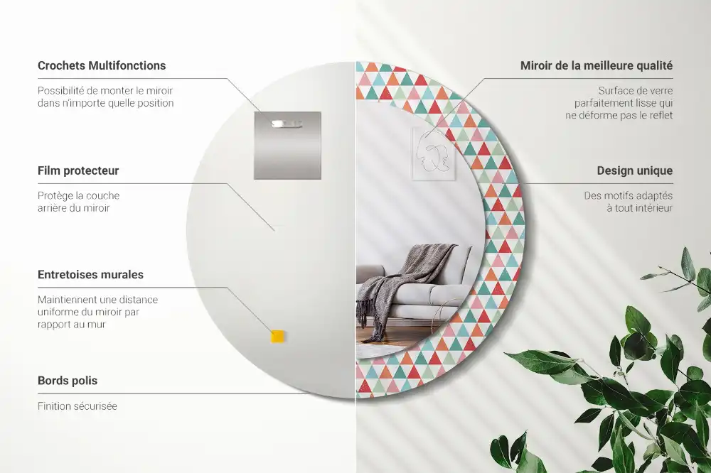 Miroir rond avec décoration motif géométrique