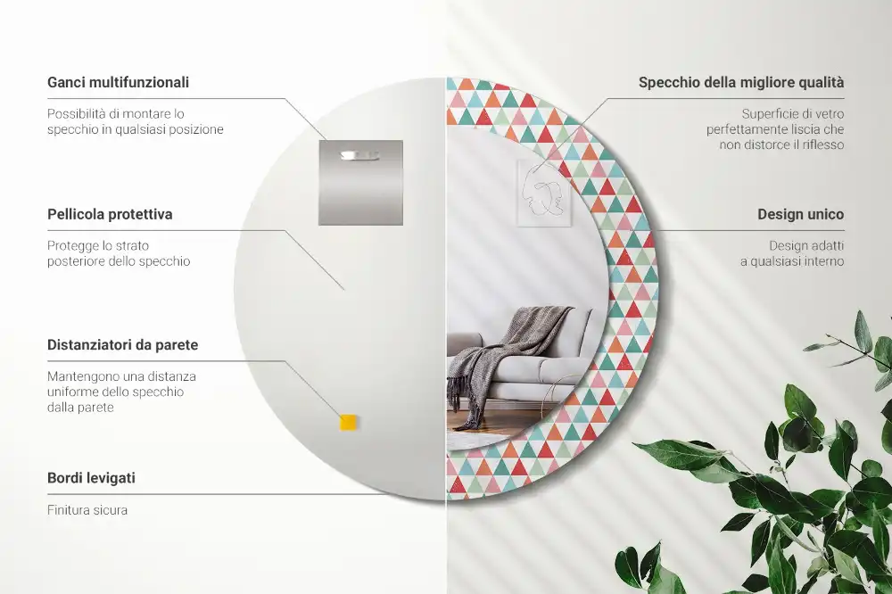 Miroir rond avec décoration motif géométrique