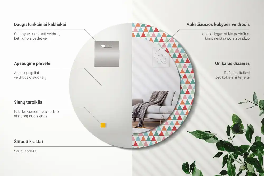 Miroir rond avec décoration motif géométrique