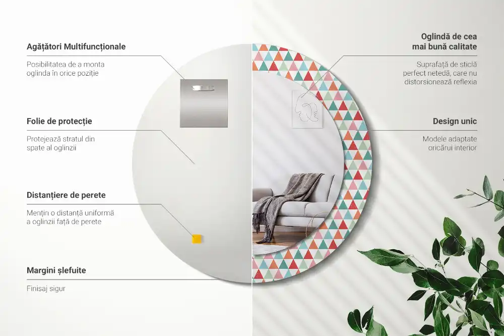 Miroir rond avec décoration motif géométrique