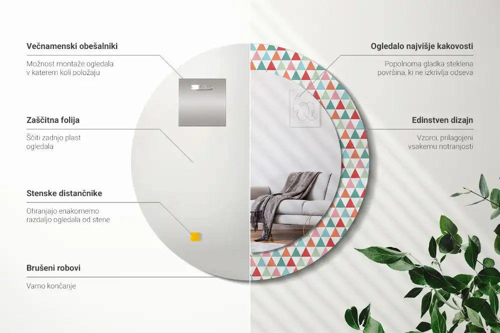 Miroir rond avec décoration motif géométrique