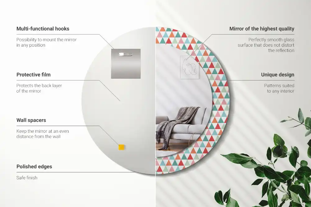 Miroir rond avec décoration motif géométrique