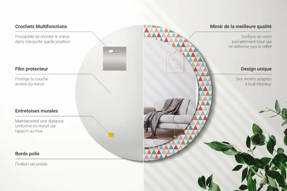 Miroir rond avec décoration motif géométrique