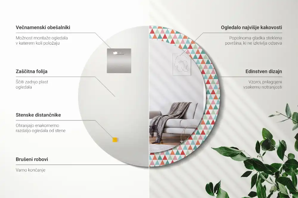 Miroir rond avec décoration motif géométrique