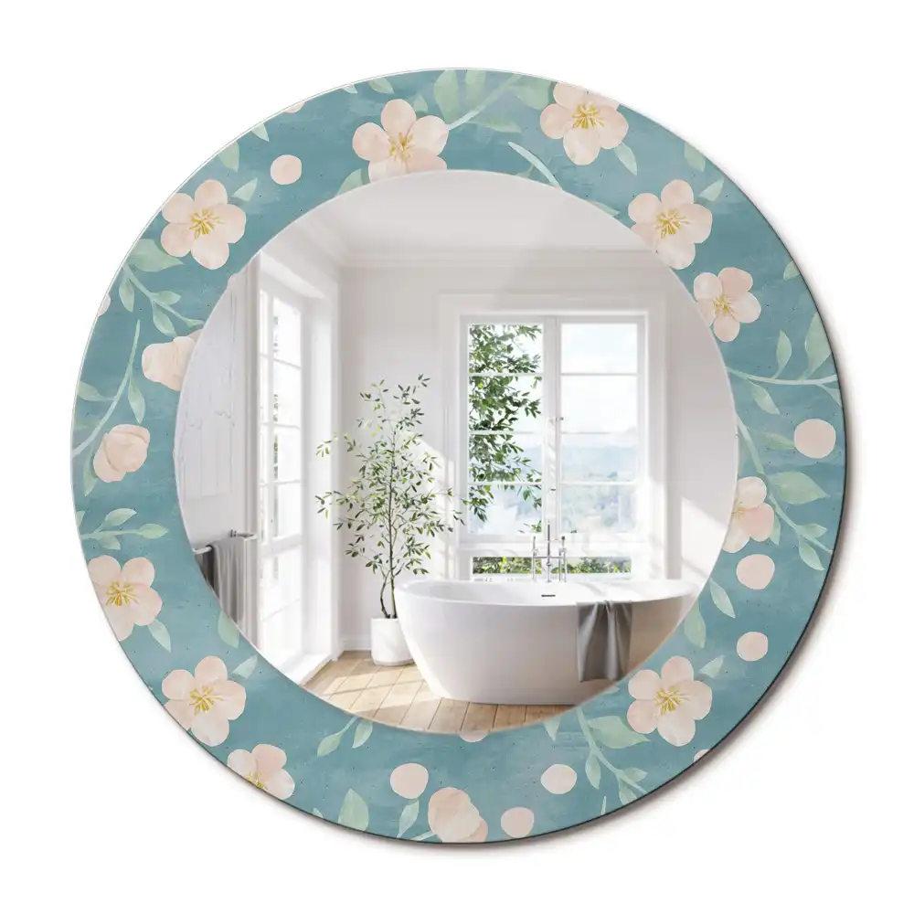 Miroir rond imprimé motif floral