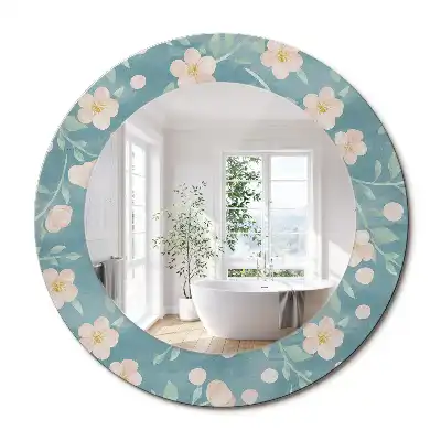 Miroir rond imprimé motif floral