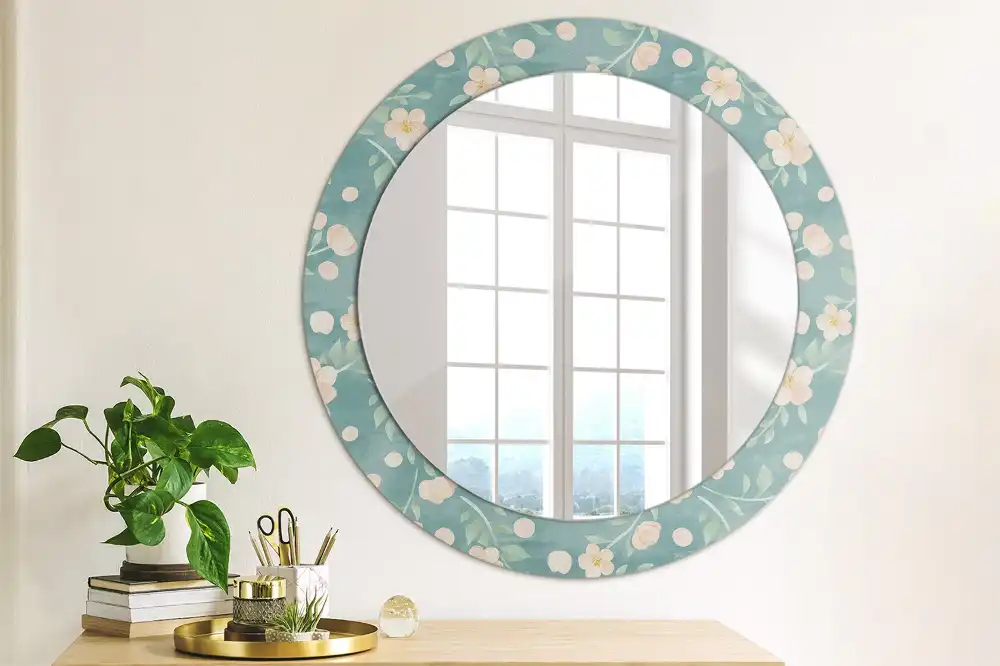 Miroir rond imprimé motif floral