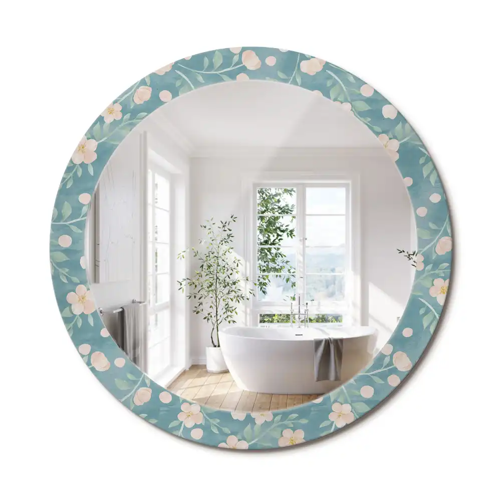 Miroir rond imprimé motif floral