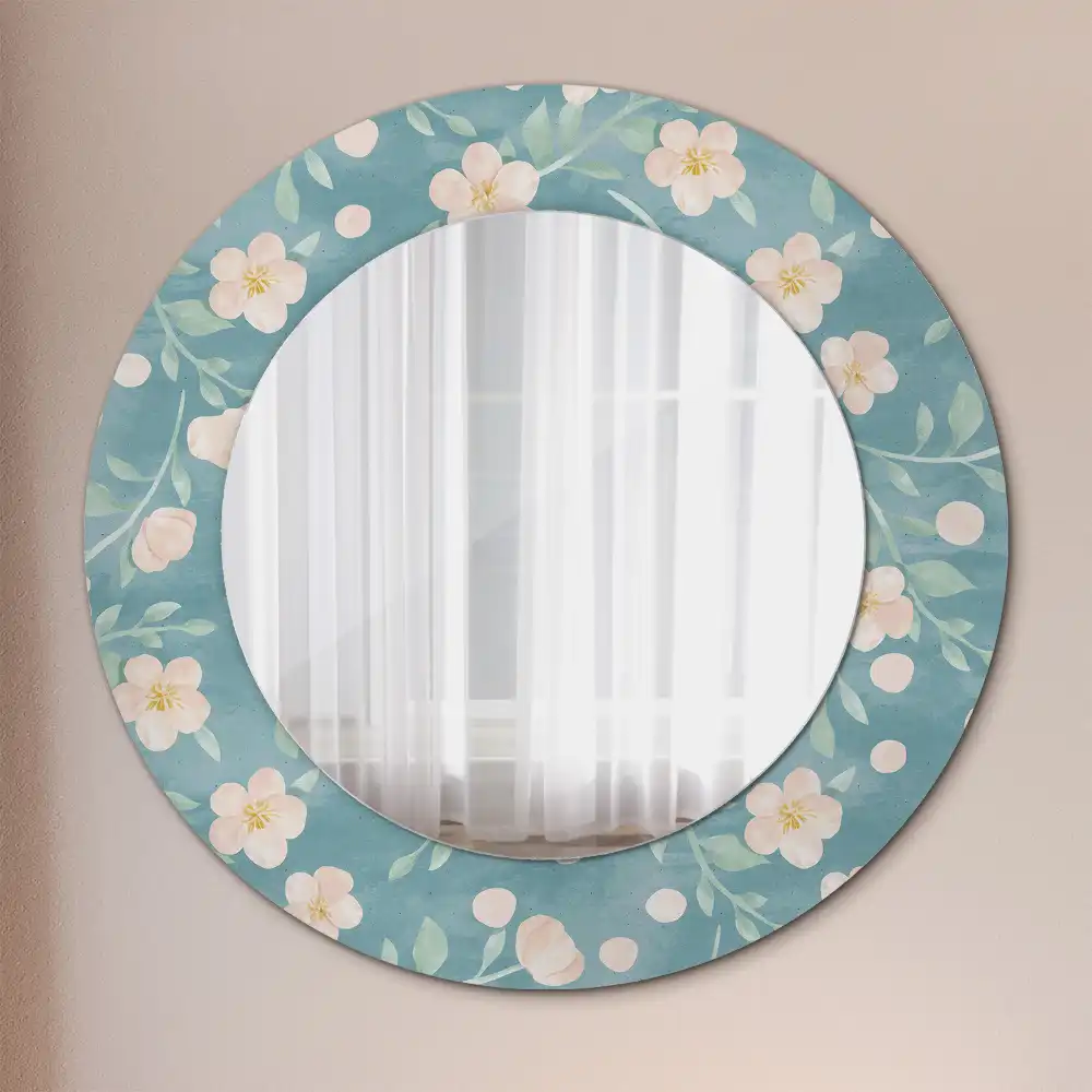Miroir rond imprimé motif floral