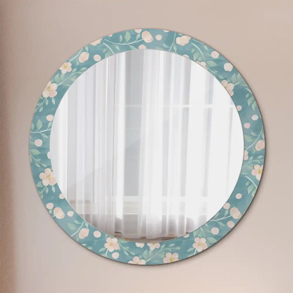 Miroir rond imprimé motif floral