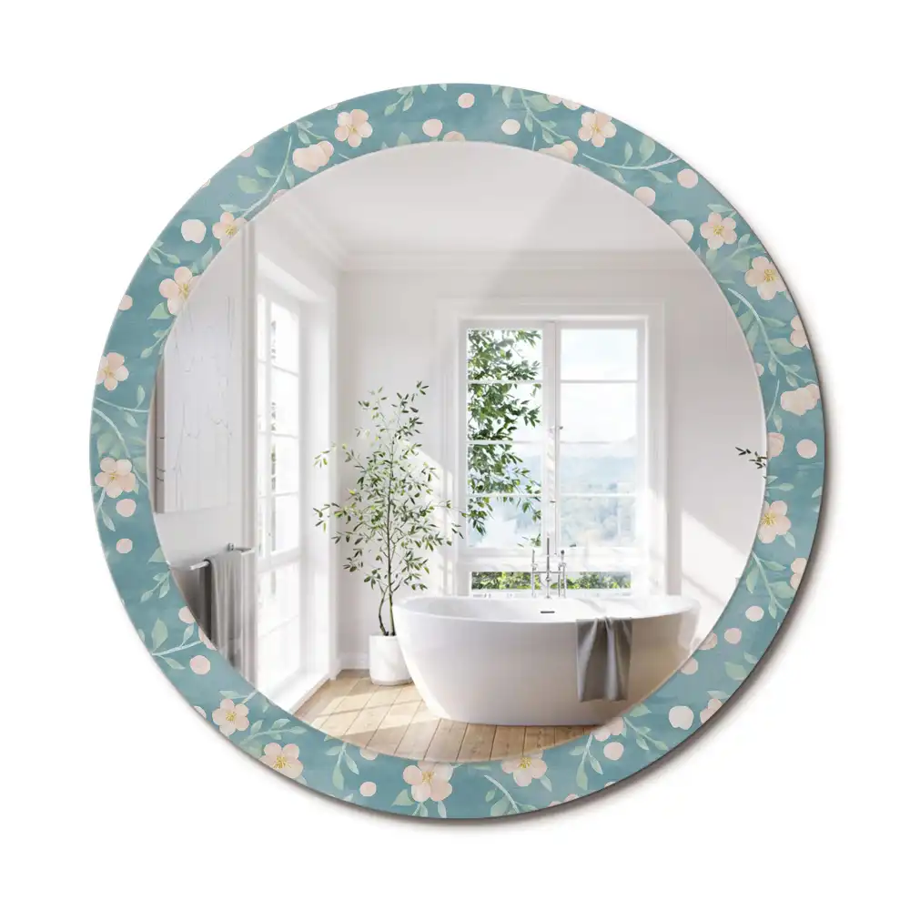Miroir rond imprimé motif floral