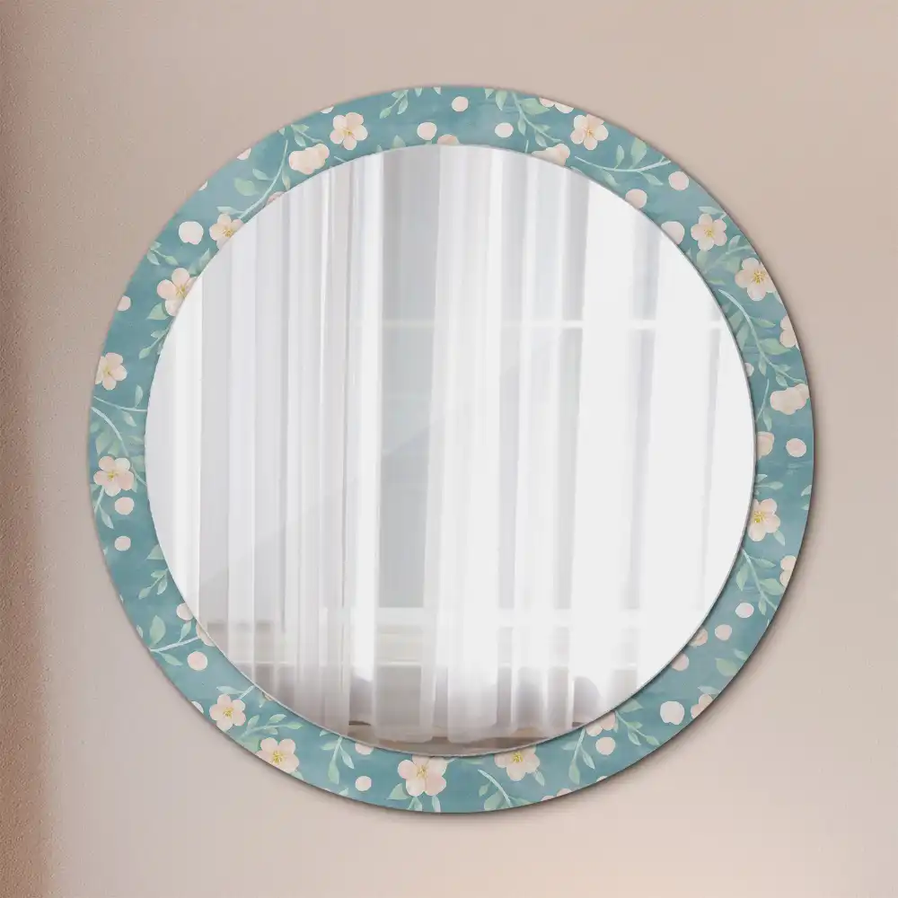 Miroir rond imprimé motif floral