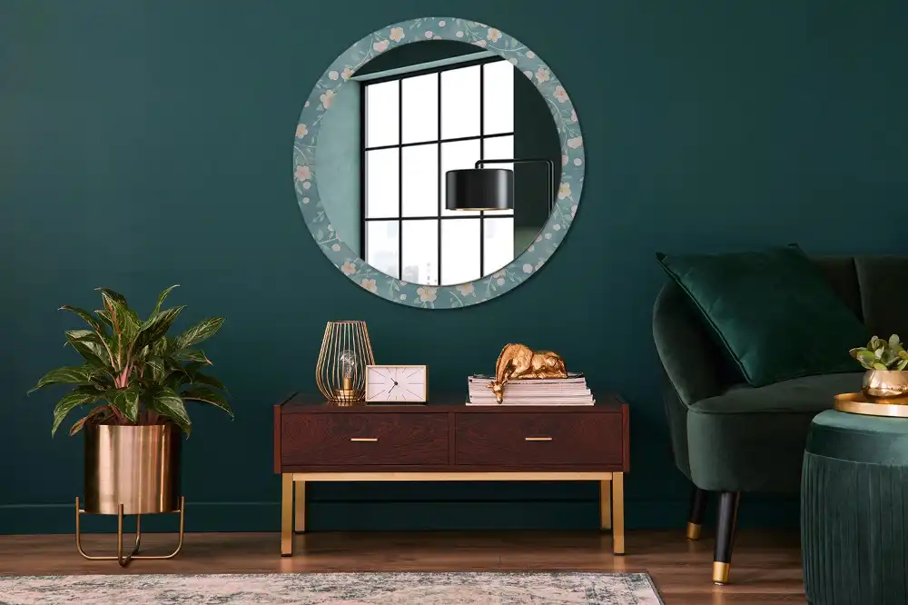 Miroir rond imprimé motif floral