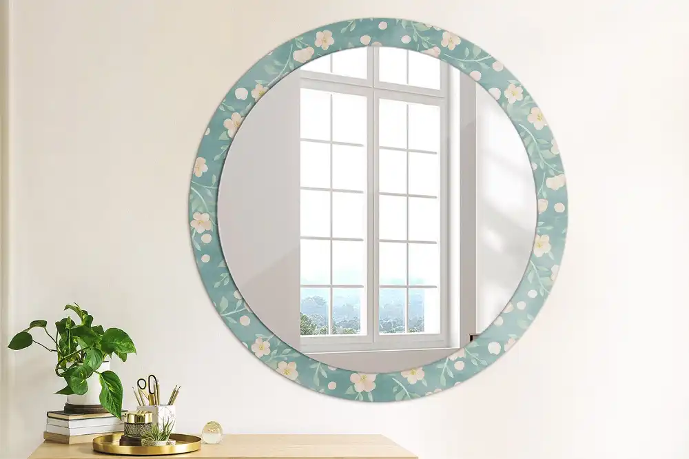 Miroir rond imprimé motif floral
