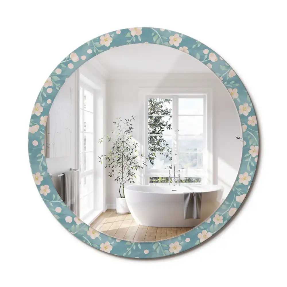 Miroir rond imprimé motif floral