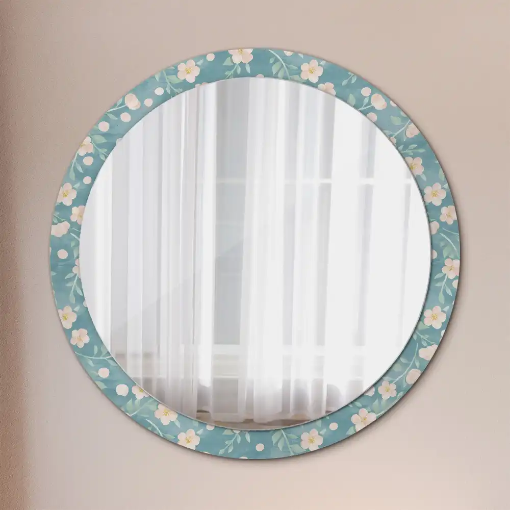 Miroir rond imprimé motif floral
