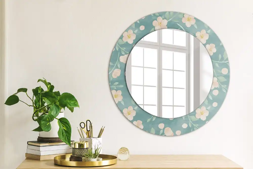 Miroir rond imprimé motif floral